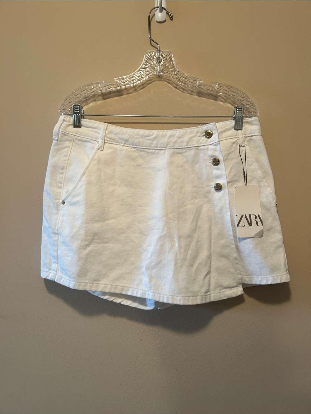 ZARA White Button-Front Skort